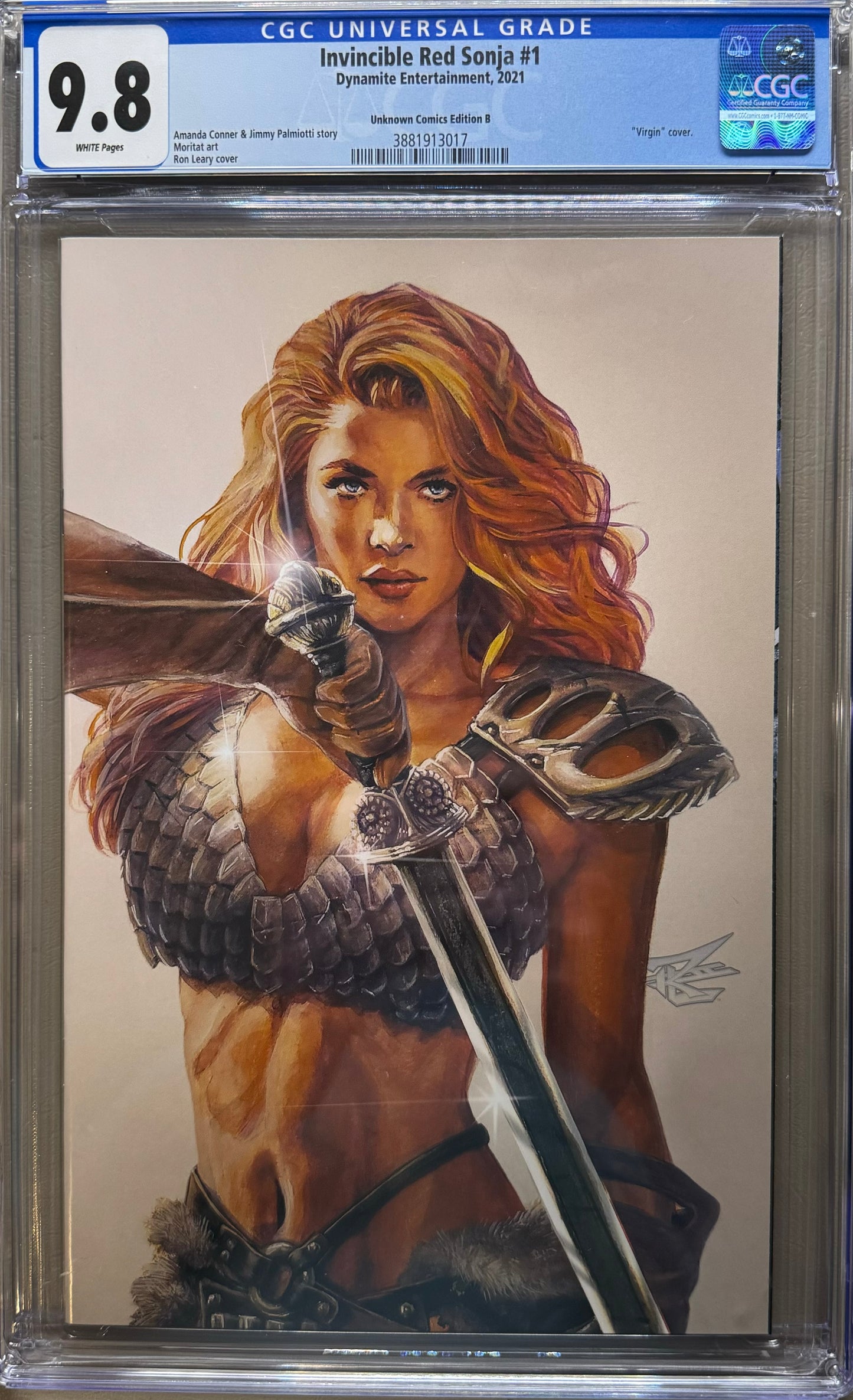 Invincible Red Sonja Vol 1 #1 - Cover AG - Unknown Comics- Ron Leary Virgin Variant - CGC 9.8