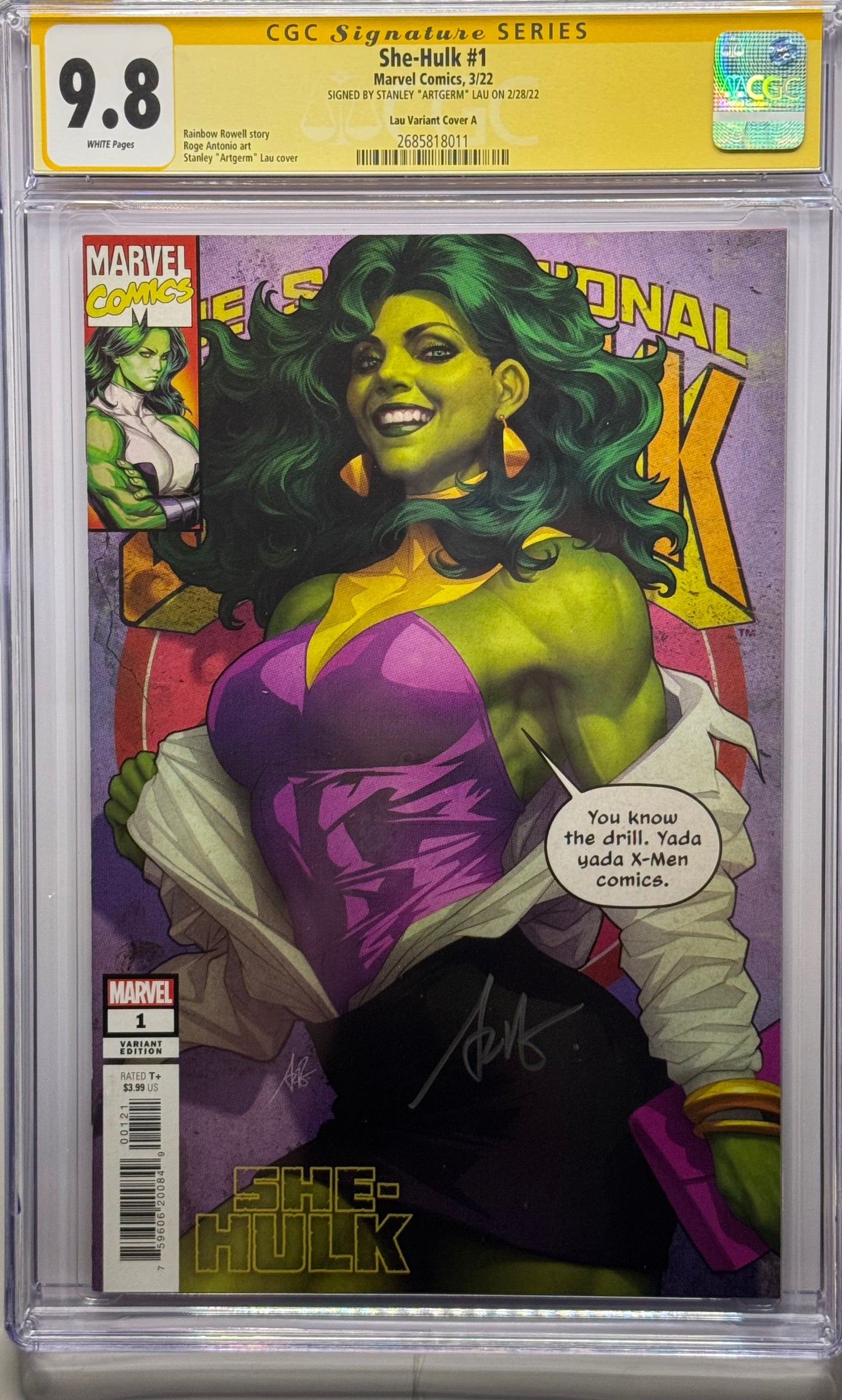 She-Hulk Vol4 #1 - Cover B - Stanley Artgerm Lau Variant Cover - CGC Signature Series 9.8