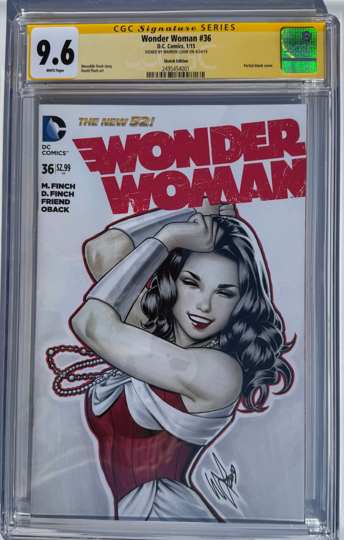 Wonder Woman Vol4 #36 - Cover F - Warren Louw Sketch Cover - CGC Signature Series 9.6