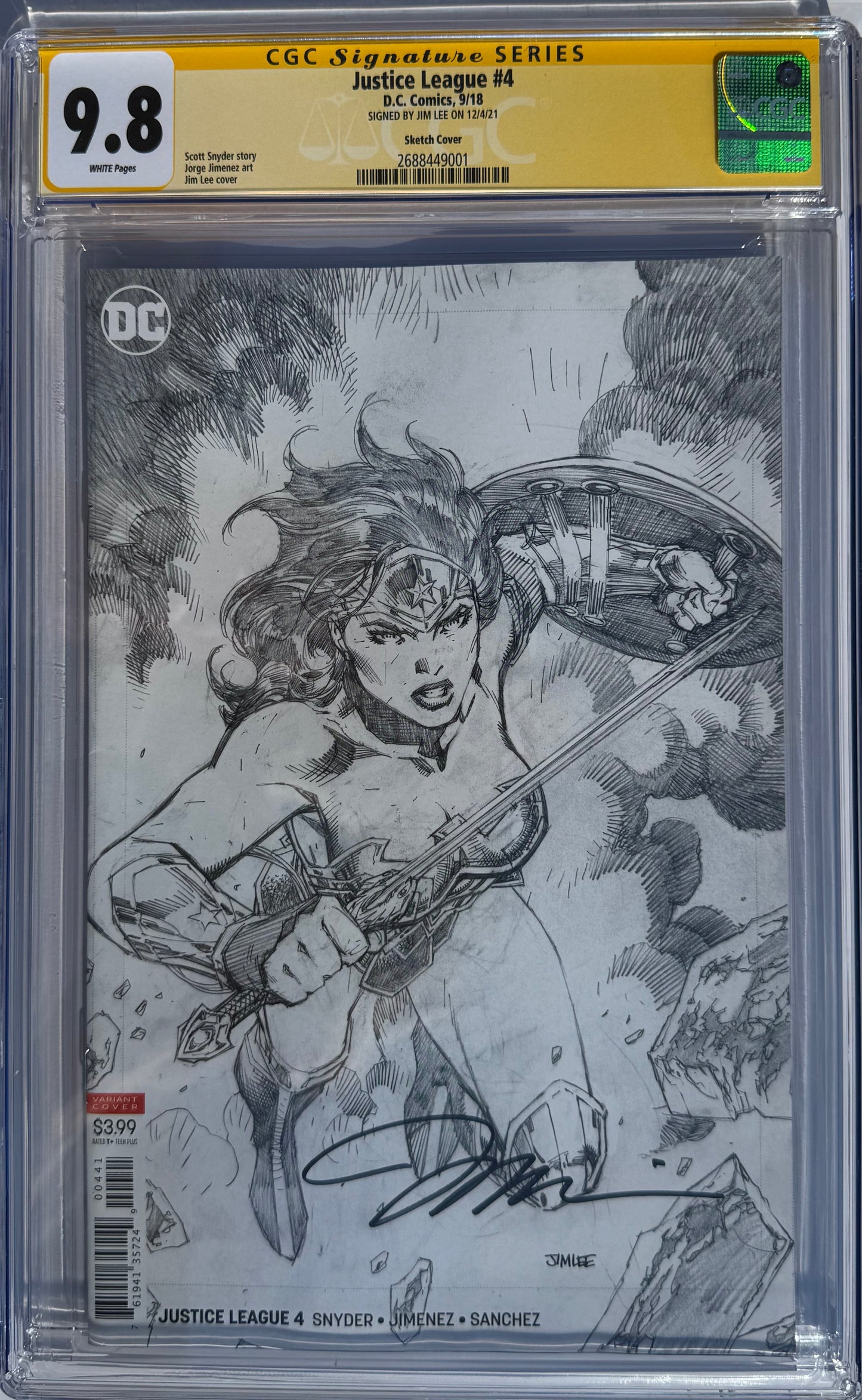Justice League Vol3 #4 - Cover J - Jim Lee Sketch Cover - CGC Signature Series 9.8