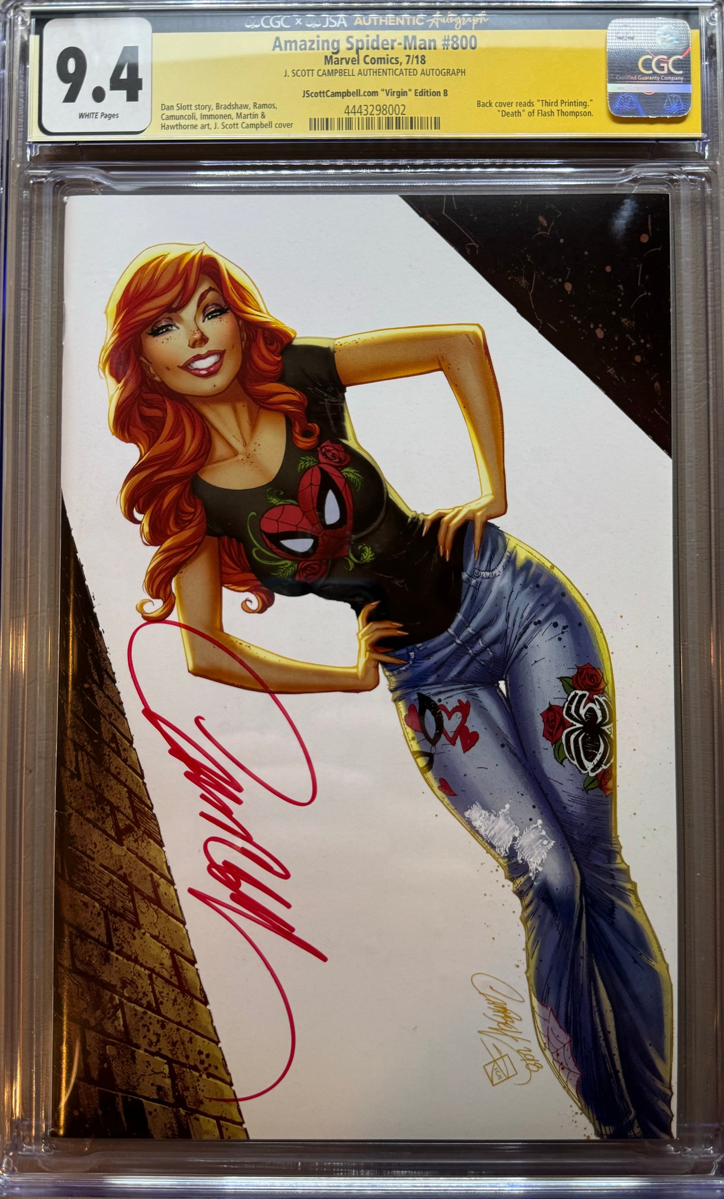 The Amazing Spider-man Vol 5 #800 - Cover ZB - J. Scott Campbell Virgin B Variant - CGC Signature Grade 9.4