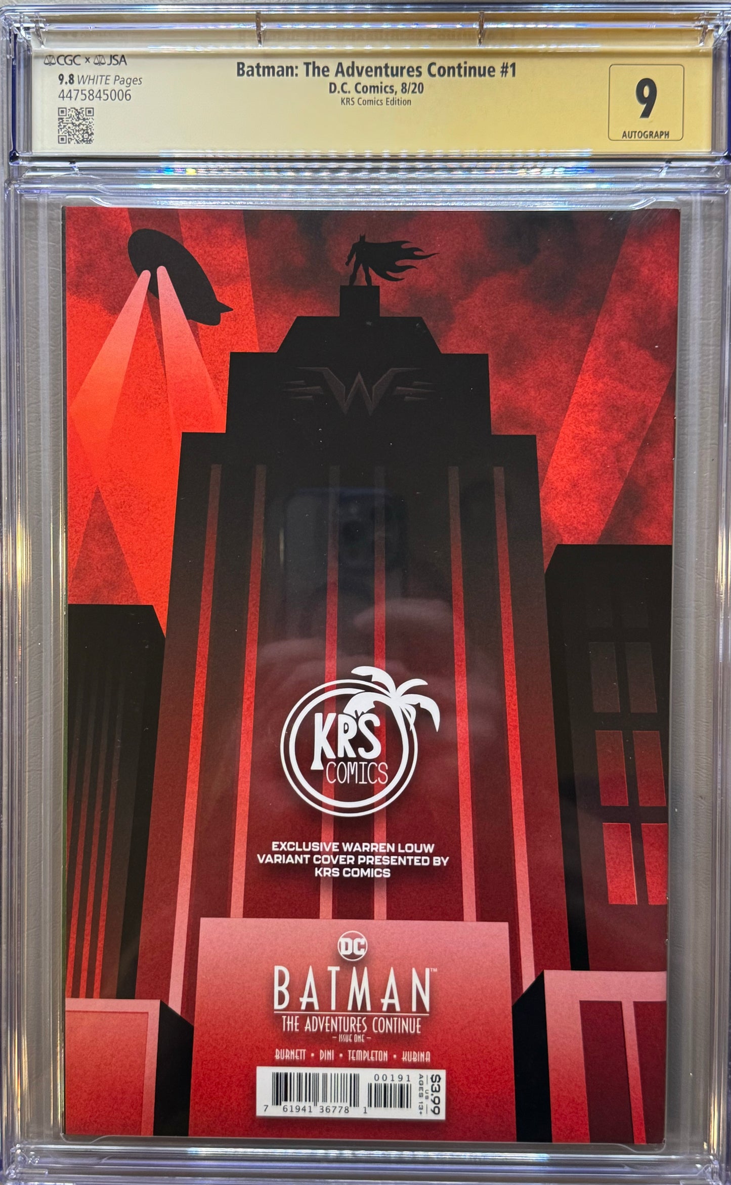 Batman The Adventures Continues #1 - Cover I - Warren Louw Batman Adventures #12 Homage - CGC Signature Grade - 9.8
