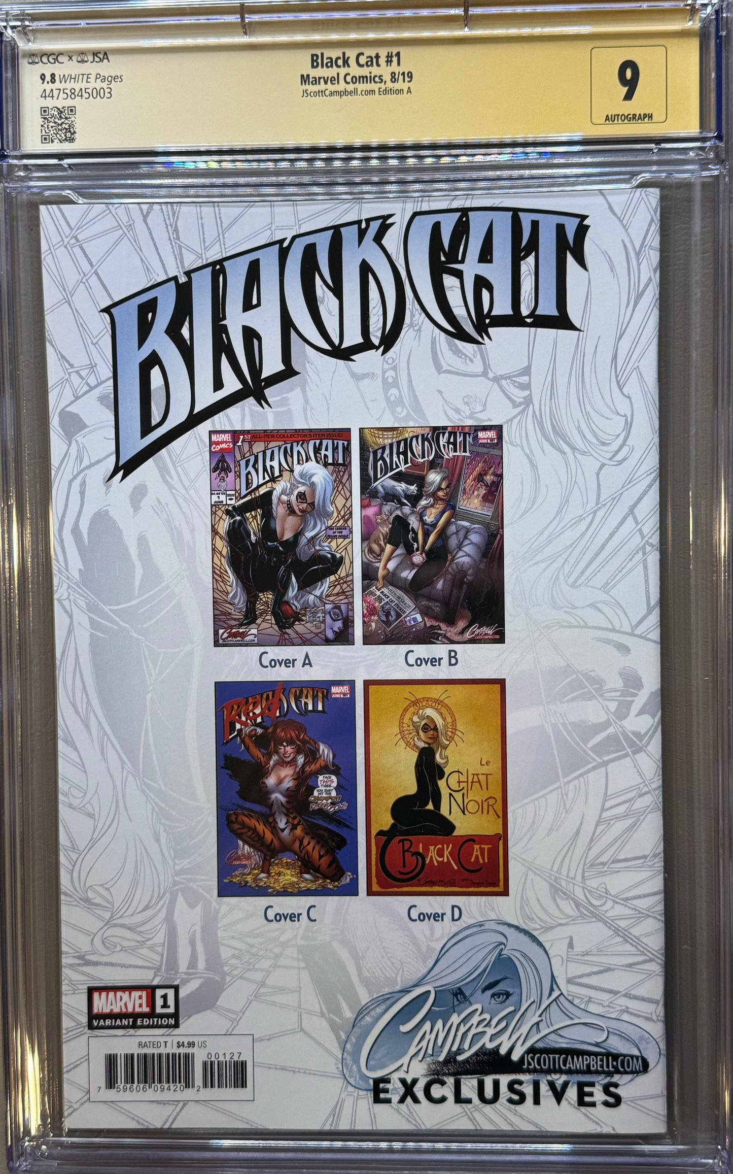 Black Cat - Vol3 #1 - Cover A - J. Scott Campbell Variant - CGC Signature Grade - 9.8