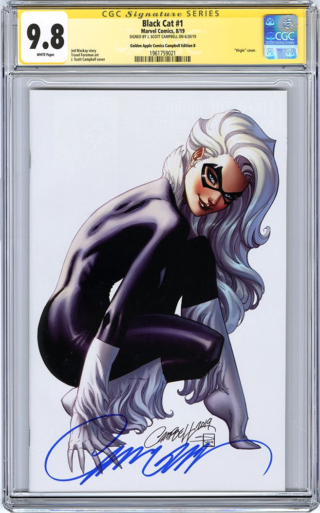 Black Cat - Vol3 #1 - Cover G - J. Scott Campbell Virgin White Variant - CGC Signature Grade - 9.8