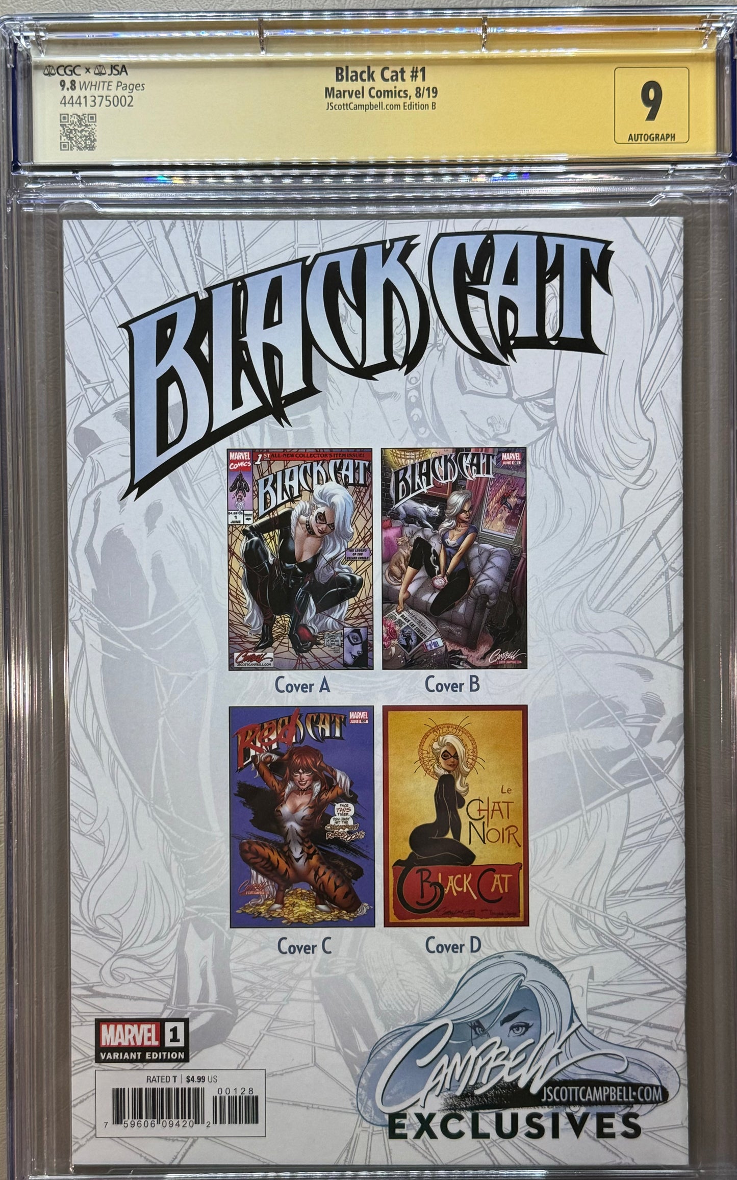 Black Cat - Vol3 #1 - Cover B - J. Scott Campbell Variant - CGC Signature Grade - 9.8