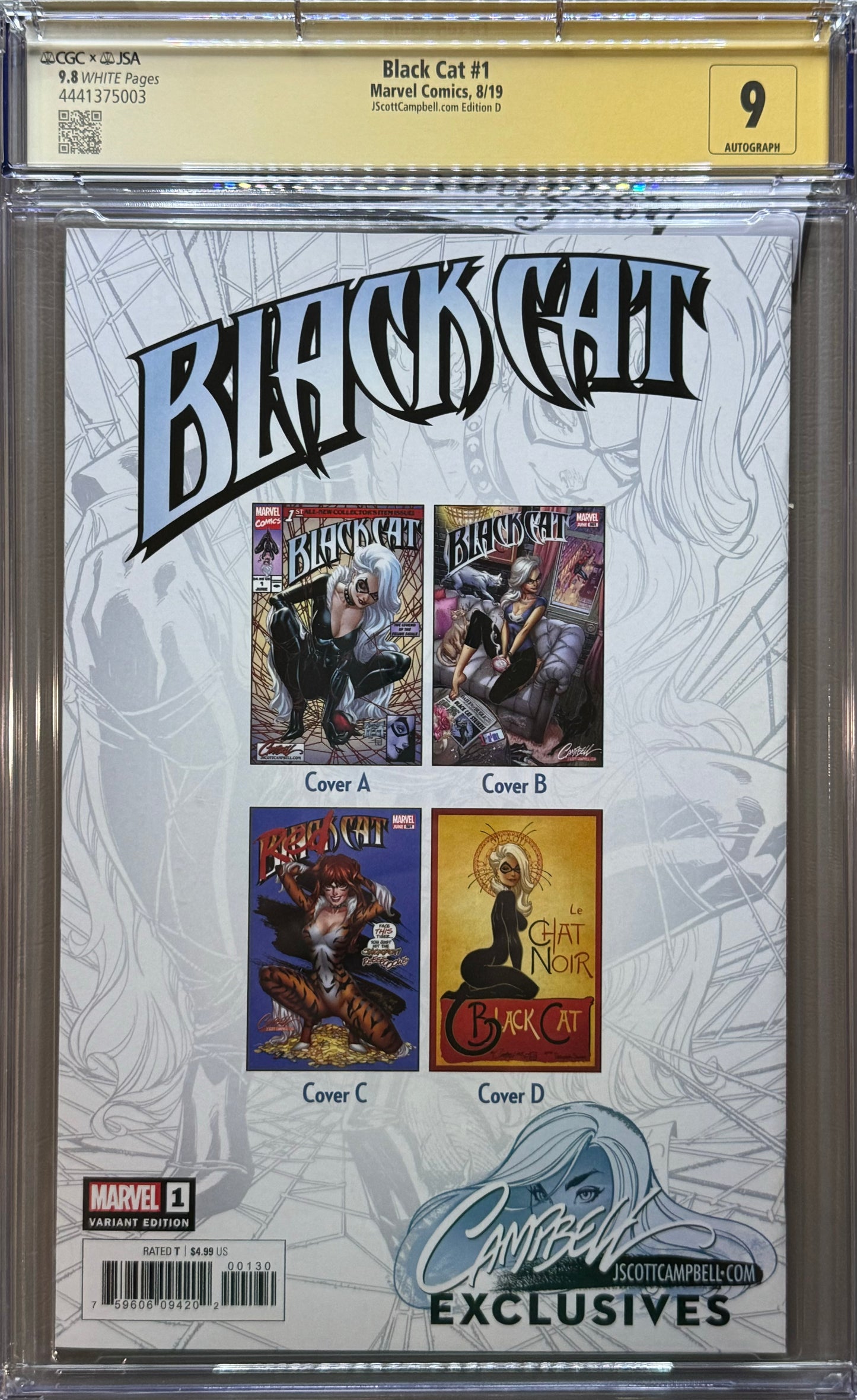 Black Cat - Vol3 #1 - Cover D - J. Scott Campbell Le Chat Noir Variant - CGC Signature Grade - 9.8
