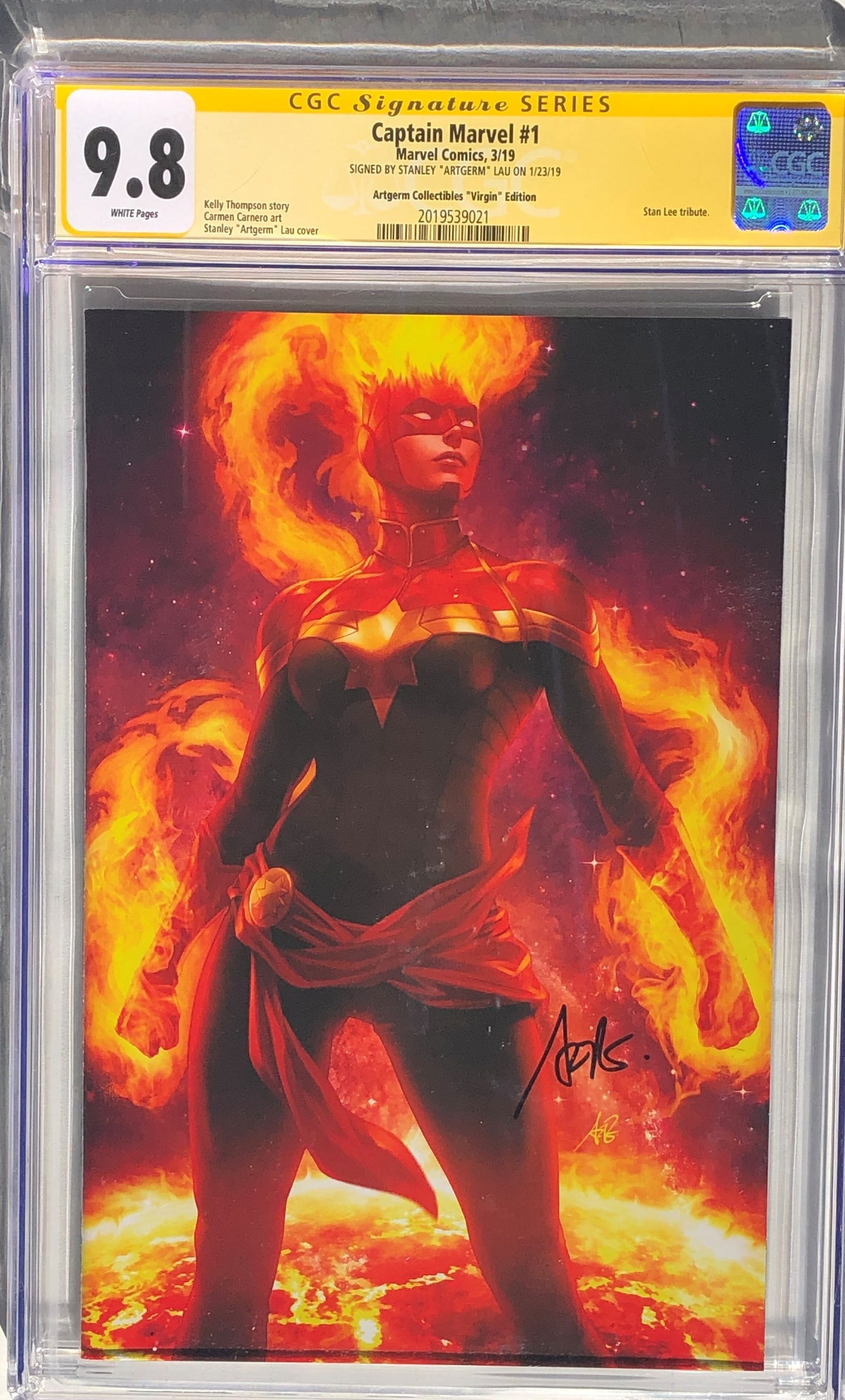 Captain Marvel #1 - Cover S - Stanley Artgerm Lau Virgin Variant - CGC Signature Series 9.8