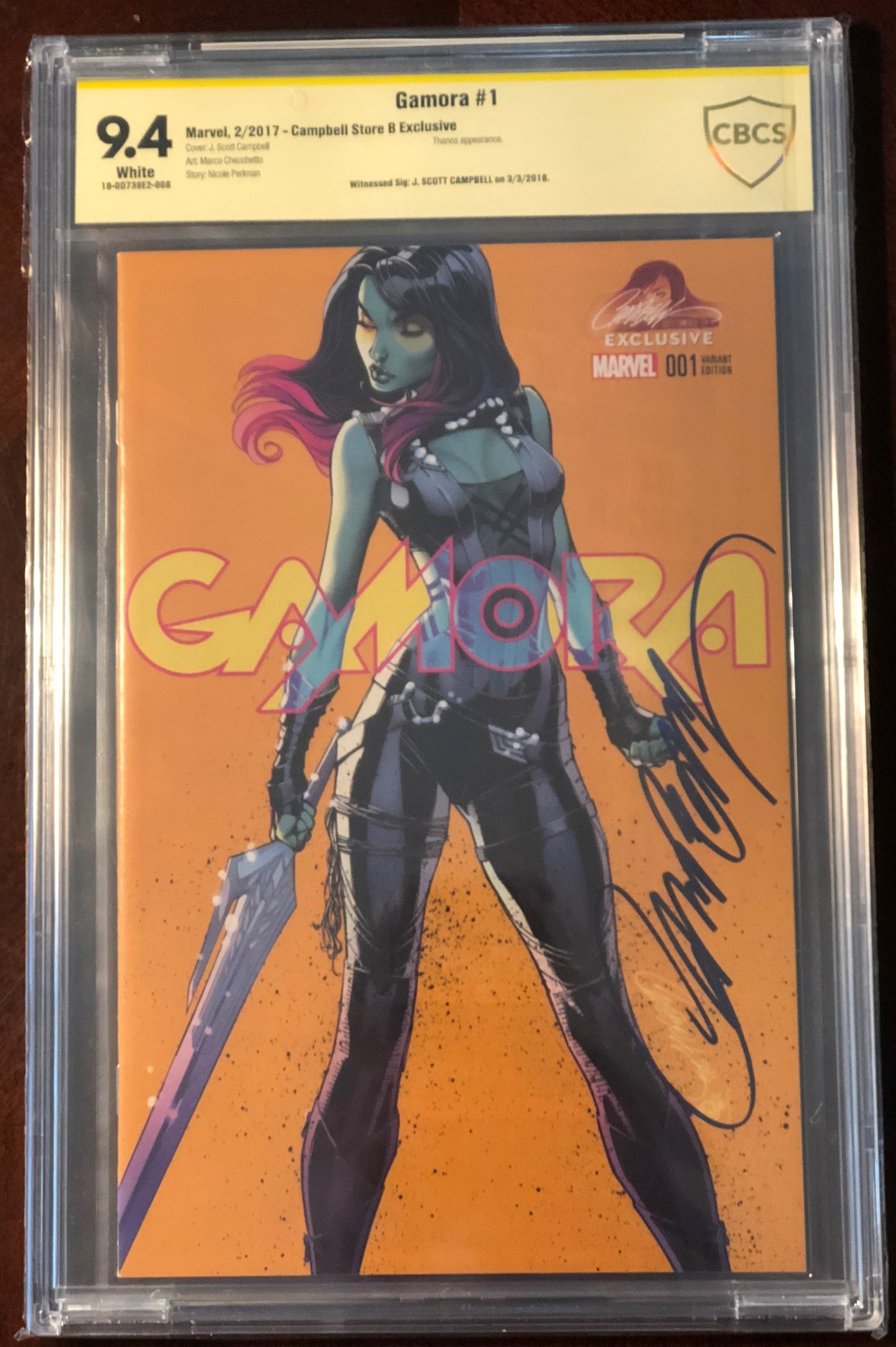 Gamora #1 - Cover I - J. Scott Campbell Variant - CBCS Signature Grade 9.4