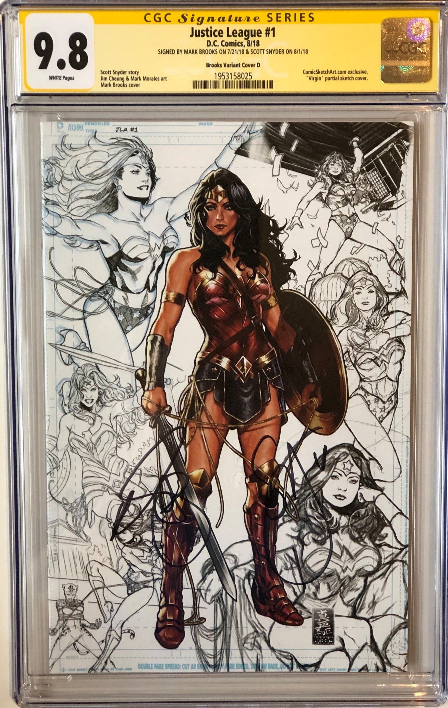 Justice League Vol3 #1 - Cover H - Mark Brooks Black & White Virgin Sketch Variant - CGC Signature Series 9.8