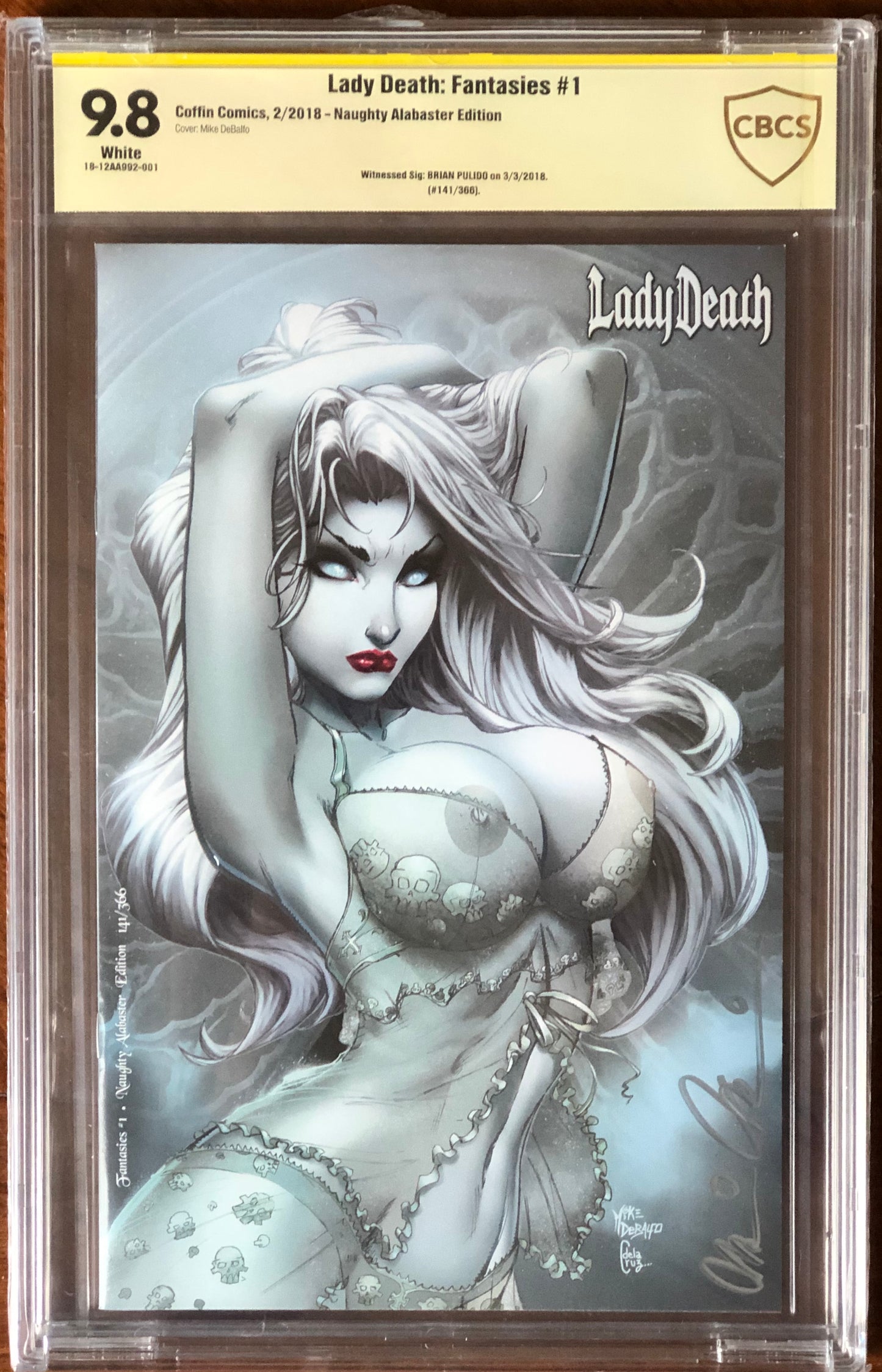 Lady Death - Fantasies #1 Naughty Alabaster Edition 9.8 CBCS Autographed by Brian Palido