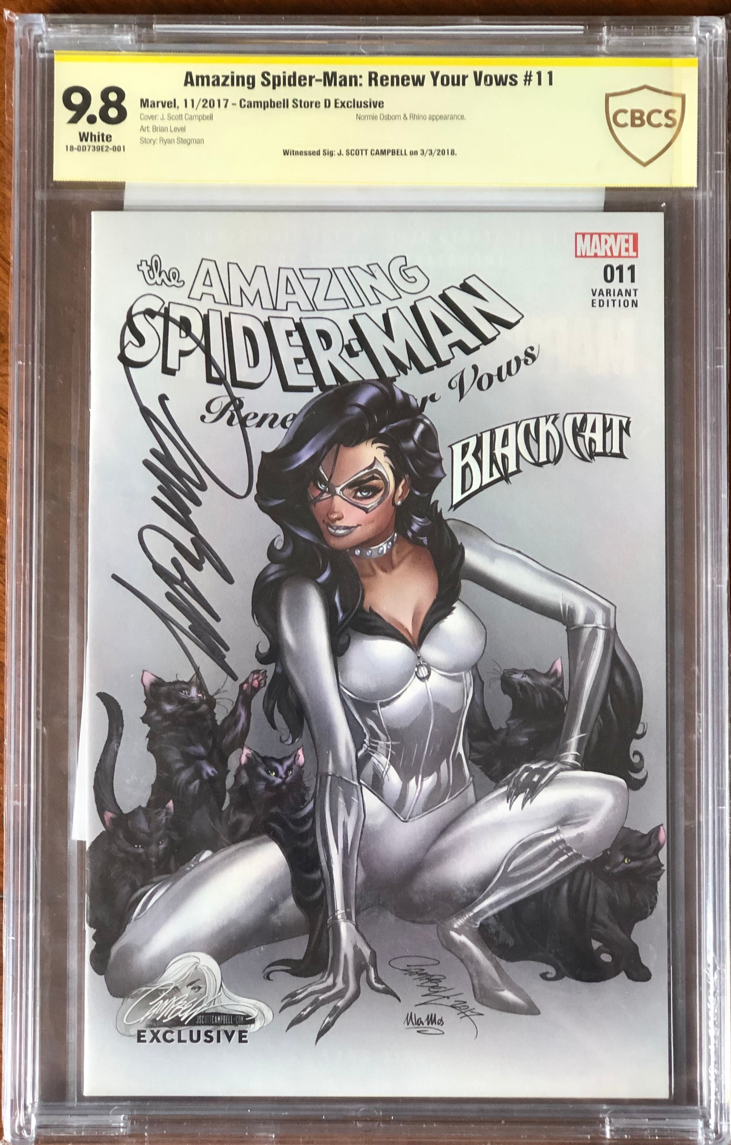 The Amazing Spider-man Renew Your Vows Vol2 #11 - Cover D - J. Scott Campbell White Black Cat Variant - CBCS Signature Grade 9.8