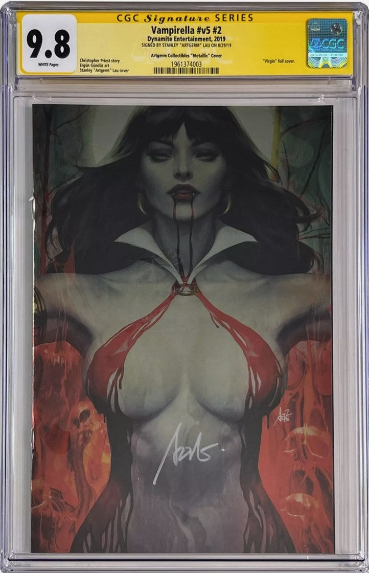 Vampirella Vol 5 #2 - Cover K - Stanley Artgerm Lau Virgin Foil Variant - CGC Signature Grade 9.8