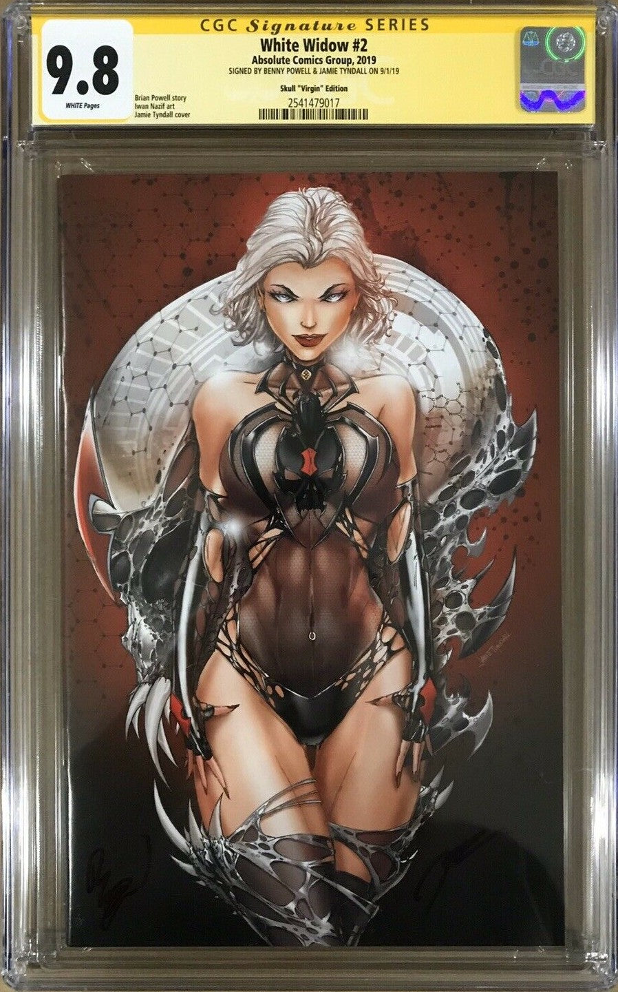 White Widow #2 - Cover W - Absolute Comics Group - Jamie Tyndall Skull Virgin Variant - CGC Signature Series 9.8