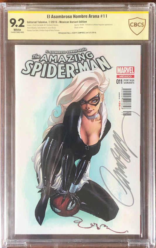The Amazing Spider-man #11 - Cover E - J. Scott Campbell White Black Cat Mexican Variant - CBCS Signature Grade 9.8