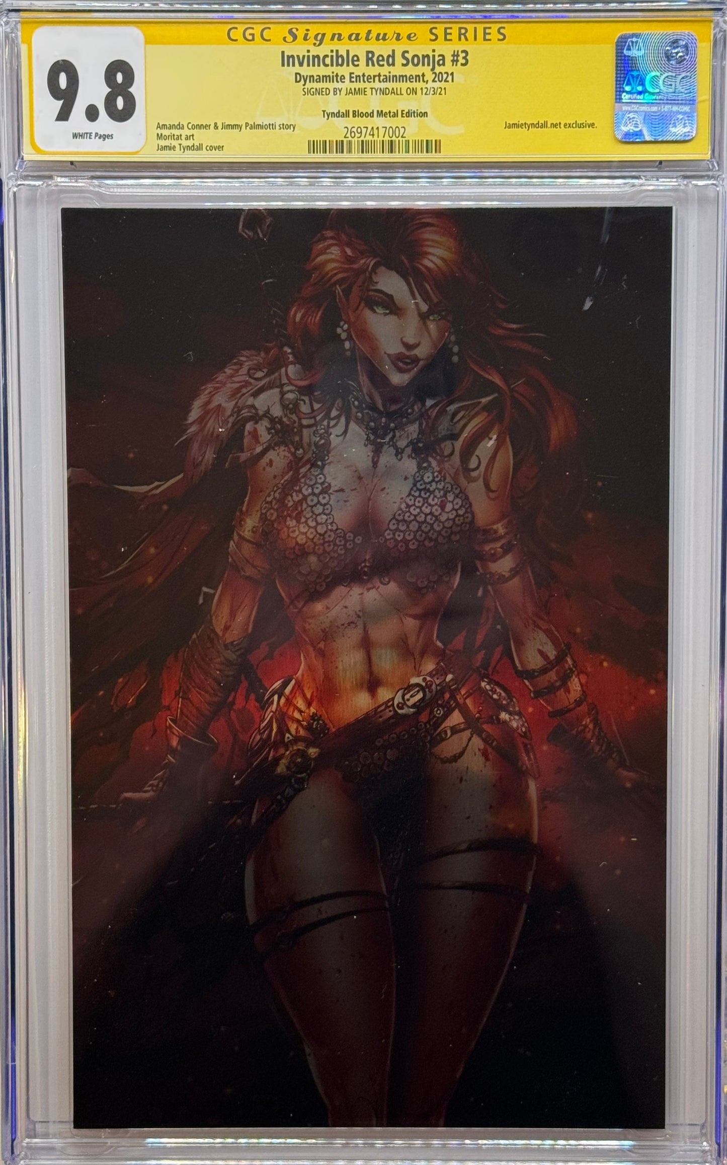 Invincible Red Sonja Vol 1 #3 - Cover V - Jamie Tyndall Blood Metal Virgin Variant - CGC Signature Grade 9.8