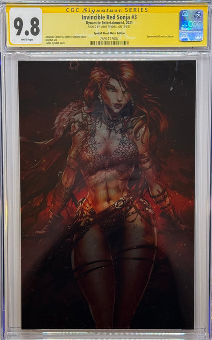 Invincible Red Sonja Vol 1 #3 - Cover V - Jamie Tyndall Blood Metal Virgin Variant - CGC Signature Grade 9.8