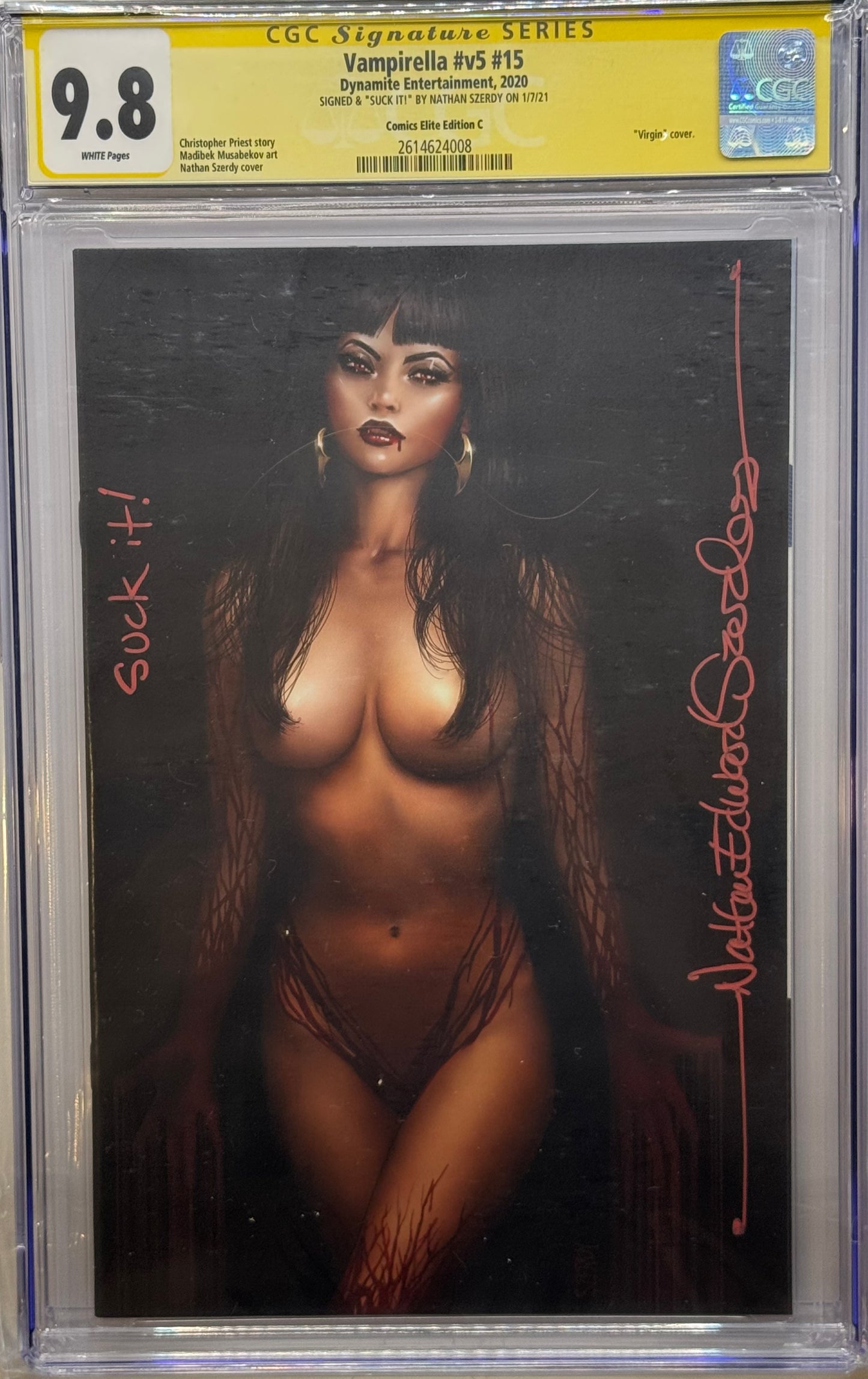 Vampirella Vol 5 #16 - Cover C - Nathan Sverdy Suck It Virgin - CGC Signature Grade 9.8